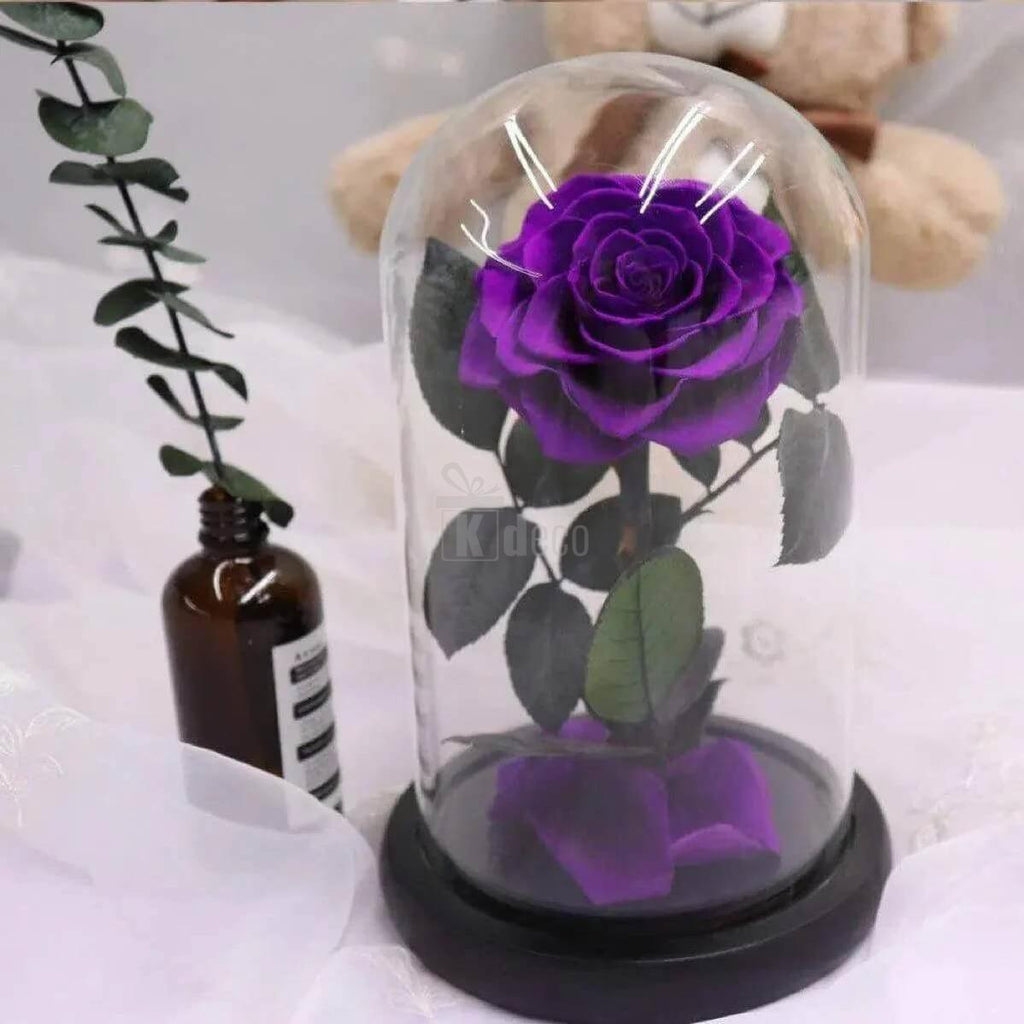 Trandafir Criogenat Nemuritor Bonita Mov în Cupola de Sticlă Ø9,5cm, Dimensiuni 15x25cm - Kdeco.ro