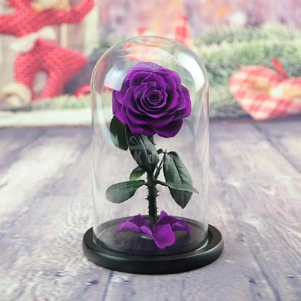 Trandafir Criogenat Nemuritor Bonita Mov în Cupola de Sticlă Ø9,5cm, Dimensiuni 15x25cm - Kdeco.ro