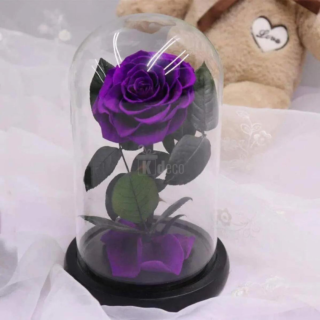 Trandafir Criogenat Nemuritor Bonita Mov în Cupola de Sticlă Ø9,5cm, Dimensiuni 15x25cm - Kdeco.ro