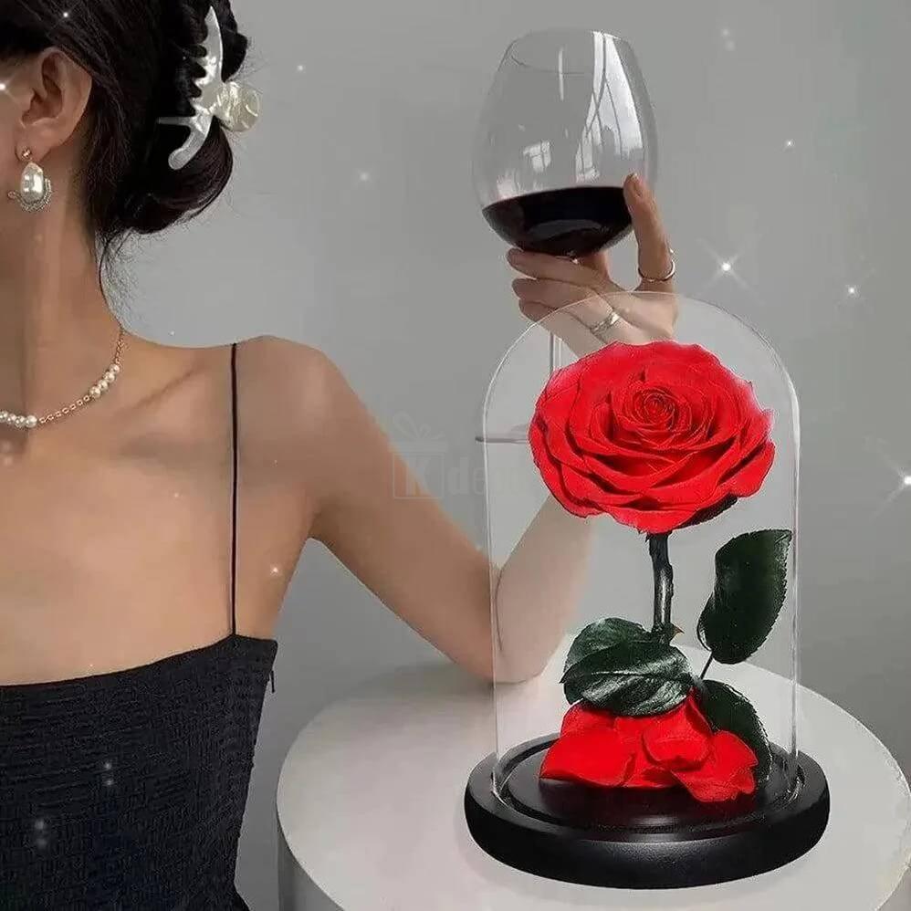 Trandafir Criogenat Roșu Bonita în Cupola Elegantă 12x25cm - Kdeco.ro