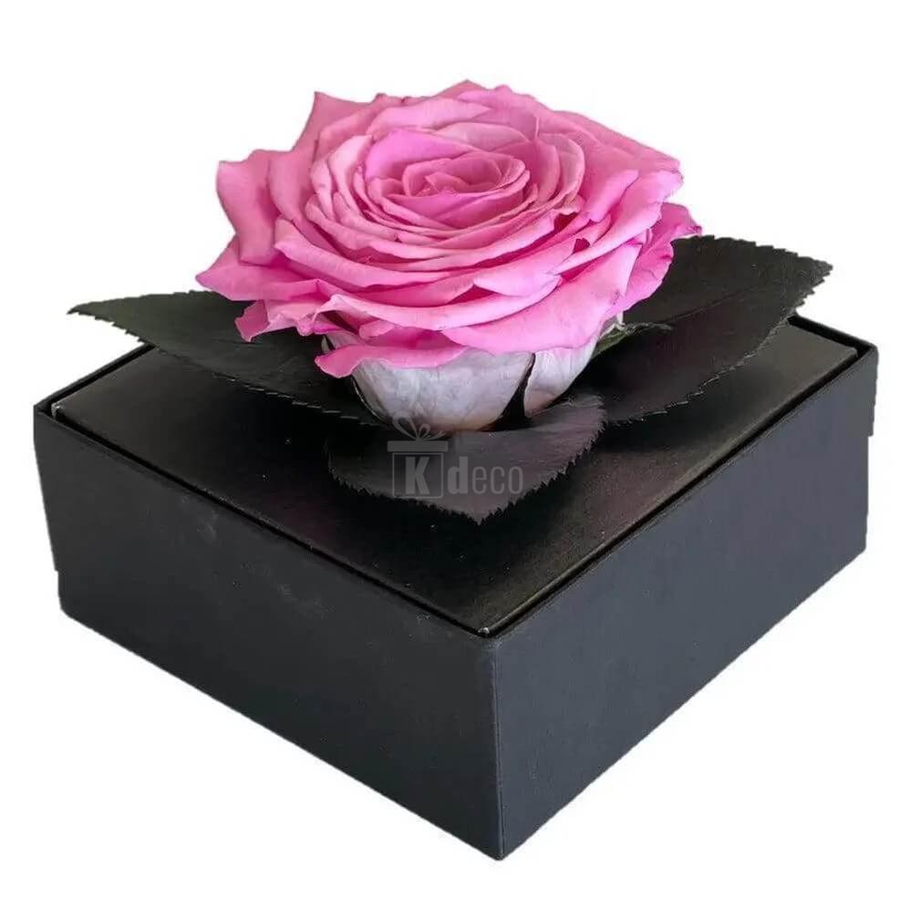 Trandafir Criogenat Roz Ø7 - 8cm în Cutie Elegantă 10x10x11cm - Kdeco.ro