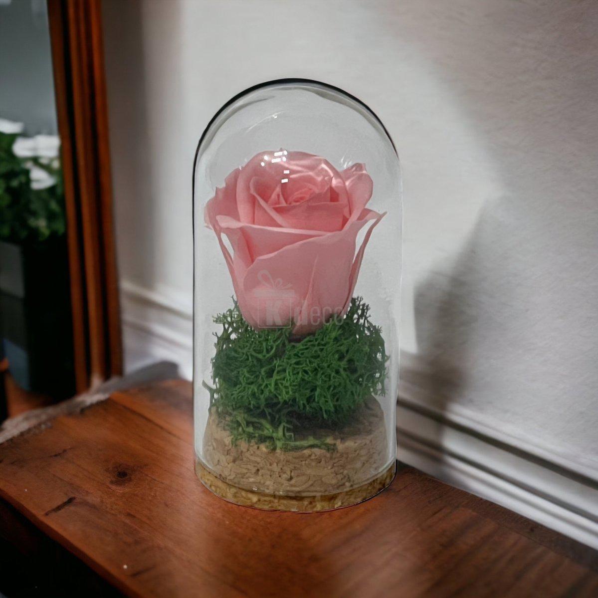 Trandafir Criogenat roz pal in cupola mica 5x9,5cm (marturie)-Kdeco.ro