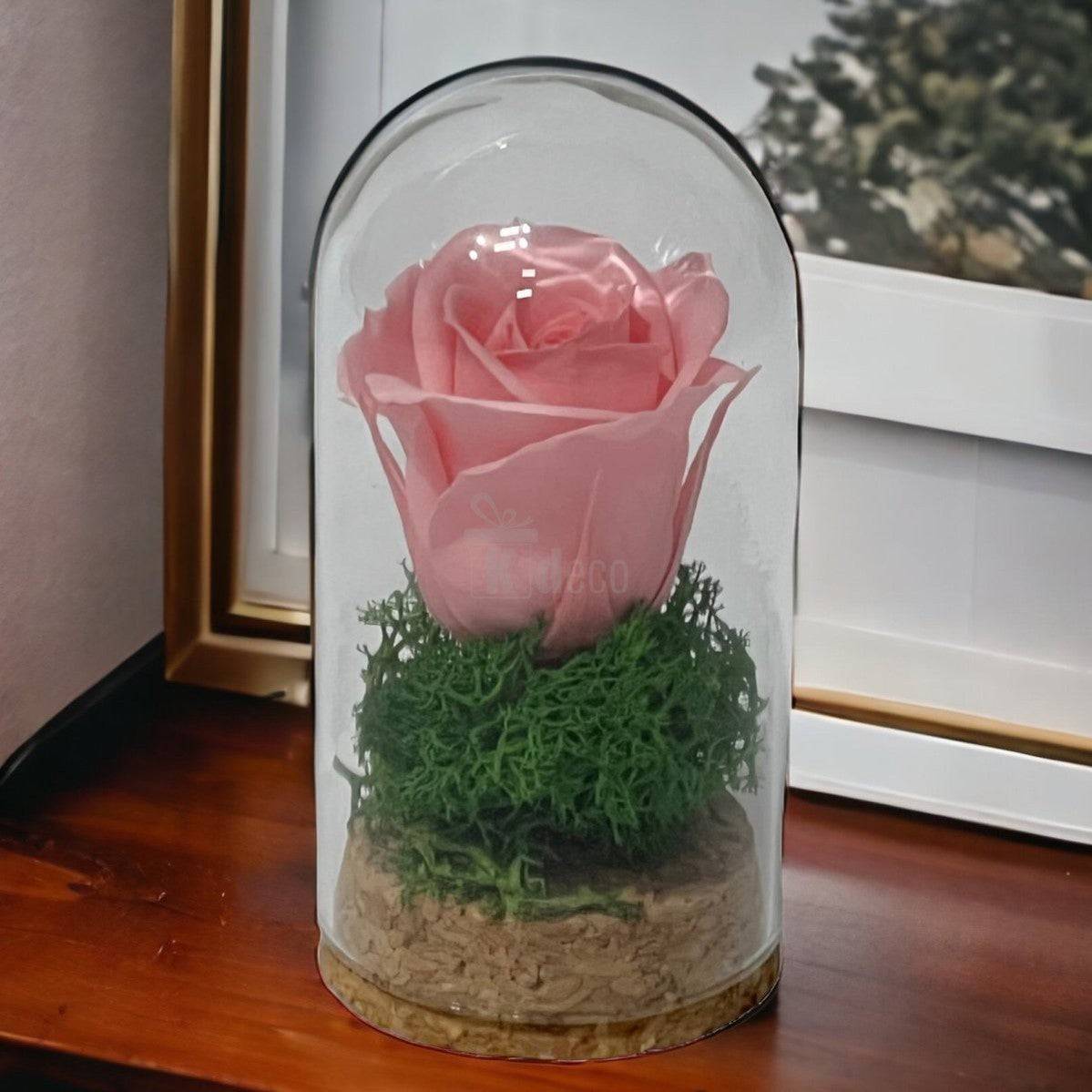 Trandafir Criogenat roz pal in cupola mica 5x9,5cm (marturie)-Kdeco.ro