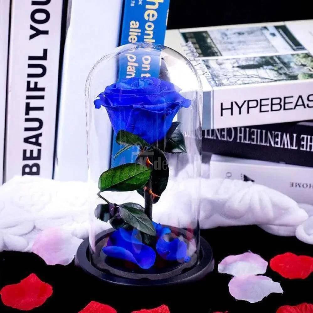Trandafir Criogenat XL Albastru în Cupolă de Sticlă Ø6,5cm - Cadou Etern pentru Femei Speciale - Kdeco.ro