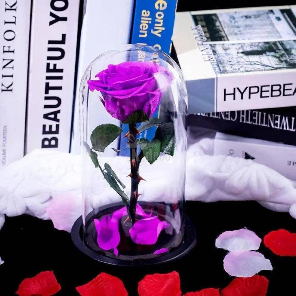 Trandafir Criogenat XL purpuriu în cupolă de sticlă 10x20cm - cadou elegant pentru ocazii speciale - Kdeco.ro