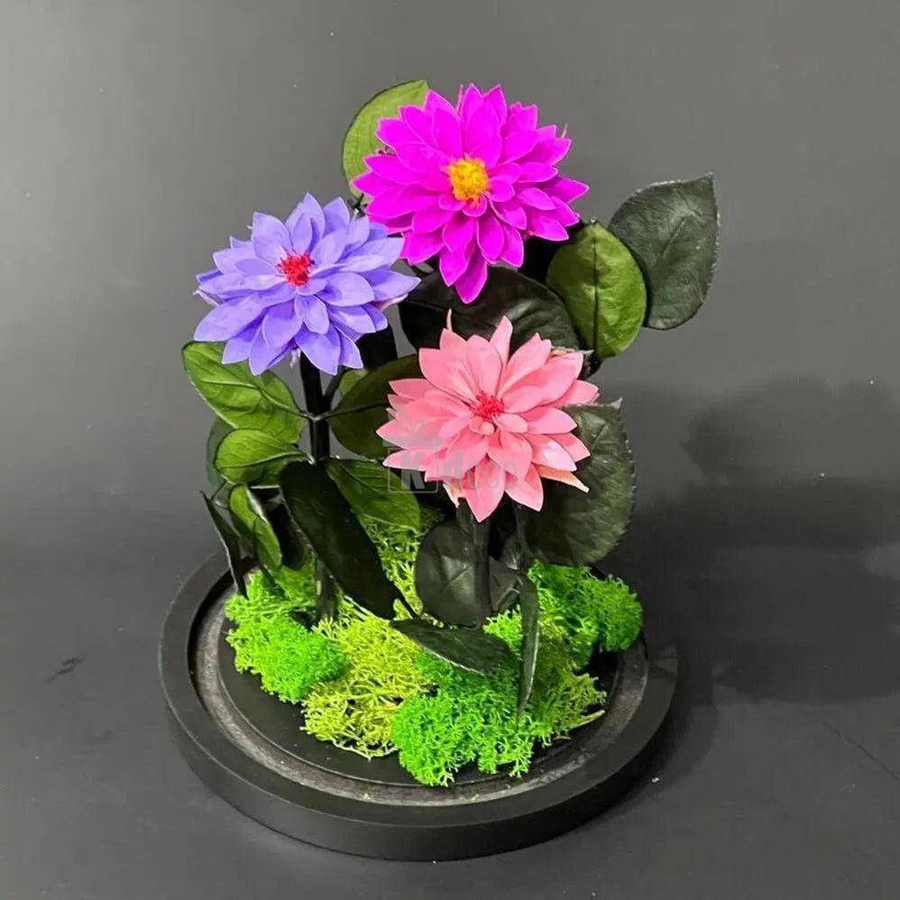 Dalii Criogenate in 3 nuante de mov in cupola de sticla, mesaj - Kdeco.ro