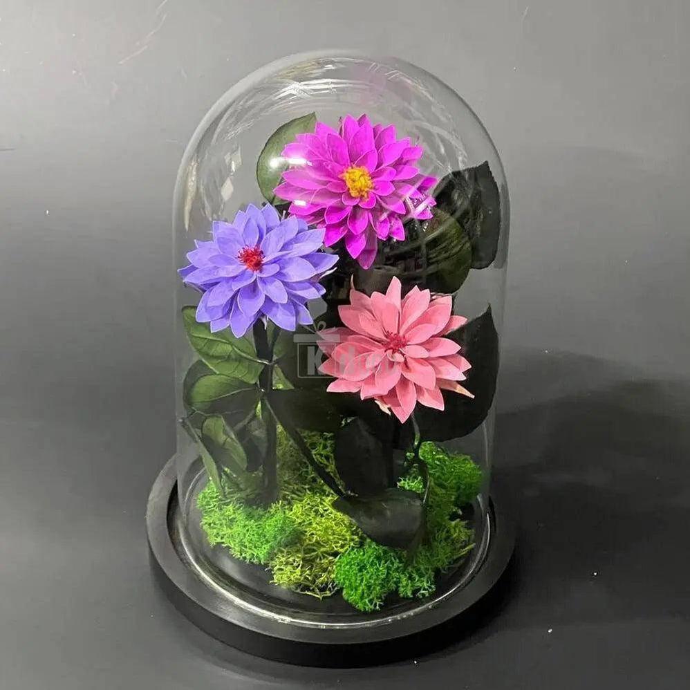 Dalii Criogenate in 3 nuante de mov in cupola de sticla, mesaj - Kdeco.ro