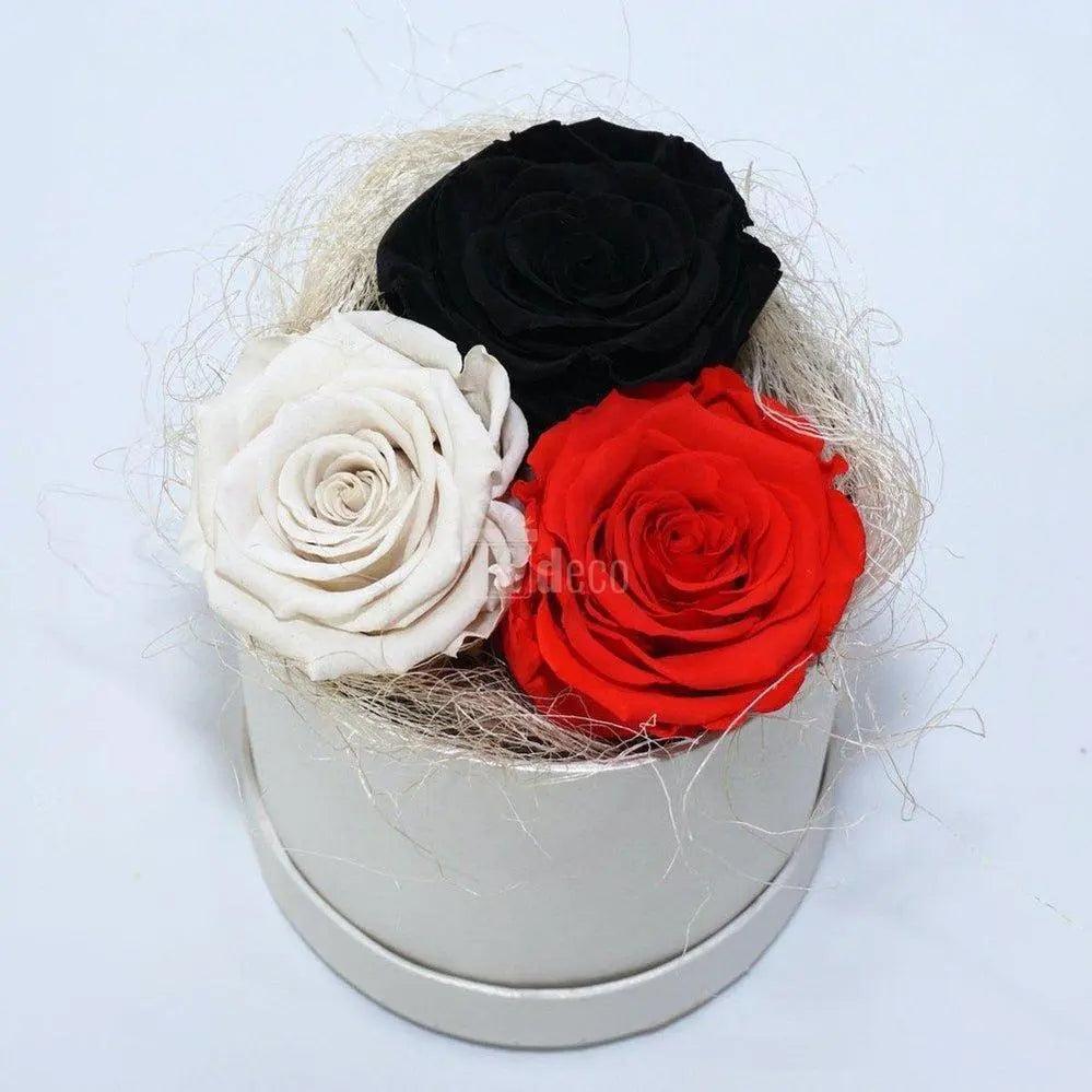 Aranjament floral ECO cu 3 Trandafiri Criogenati XL Ø6,5cm - Kdeco.ro