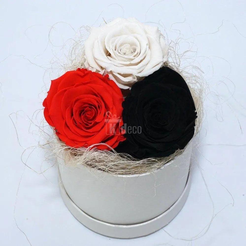 Aranjament floral ECO cu 3 Trandafiri Criogenati XL Ø6,5cm - Kdeco.ro