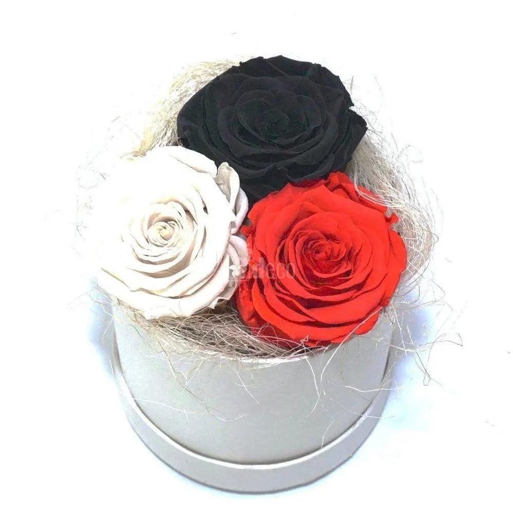 Aranjament floral ECO cu 3 Trandafiri Criogenati XL Ø6,5cm - Kdeco.ro