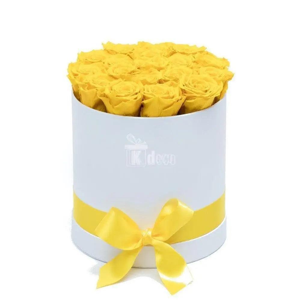 Cutie Ø17cm cu Trandafiri Criogenati XL galbeni Ø6,5cm - Kdeco.ro