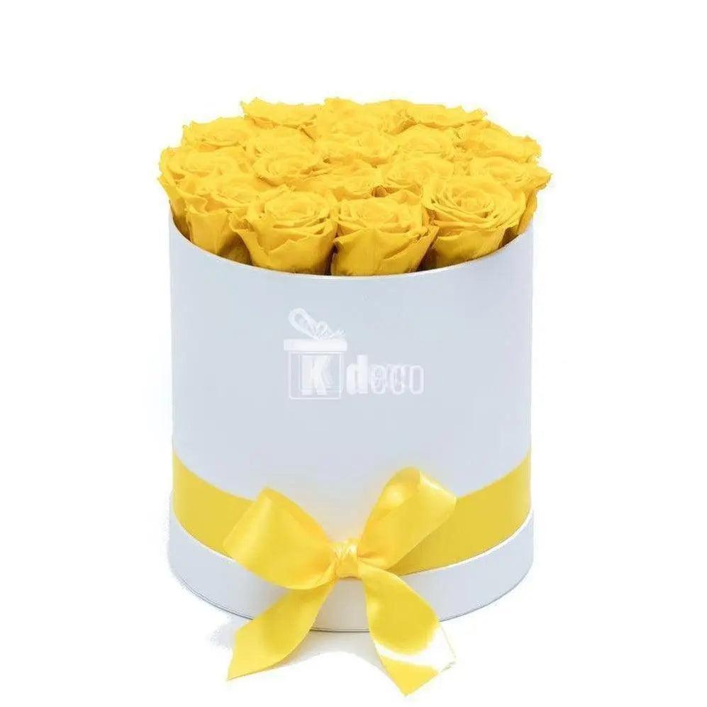 Cutie Ø17cm cu Trandafiri Criogenati XL galbeni Ø6,5cm - Kdeco.ro