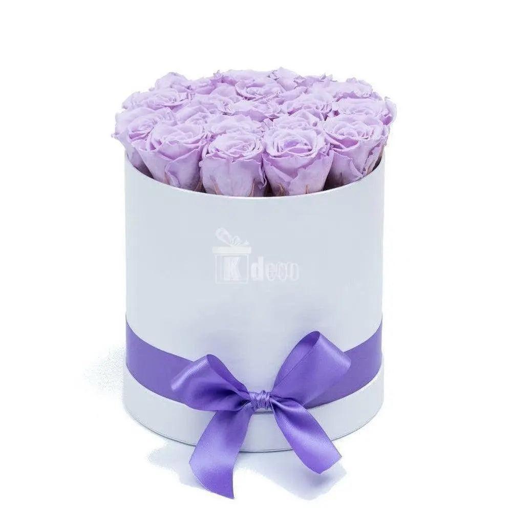 Cutie Ø17cm cu Trandafiri Criogenati XL lila Ø6,5cm - Kdeco.ro