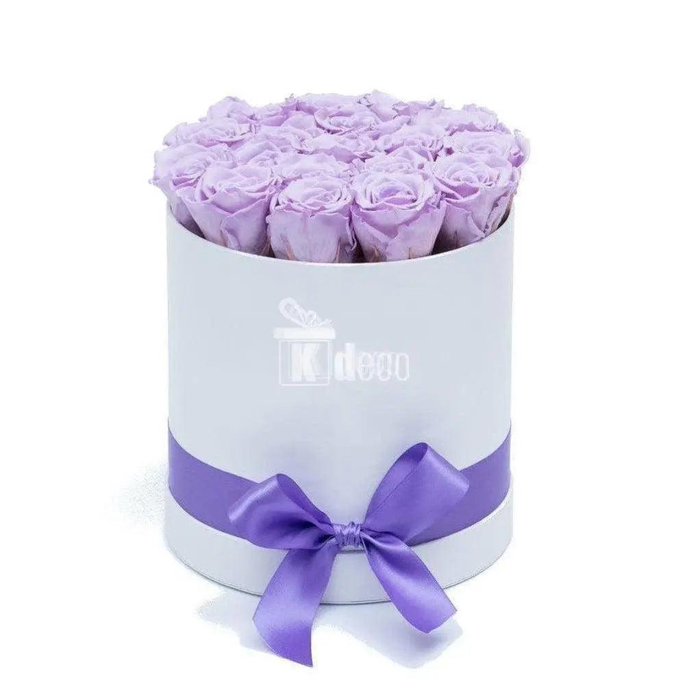 Cutie Ø17cm cu Trandafiri Criogenati XL lila Ø6,5cm - Kdeco.ro