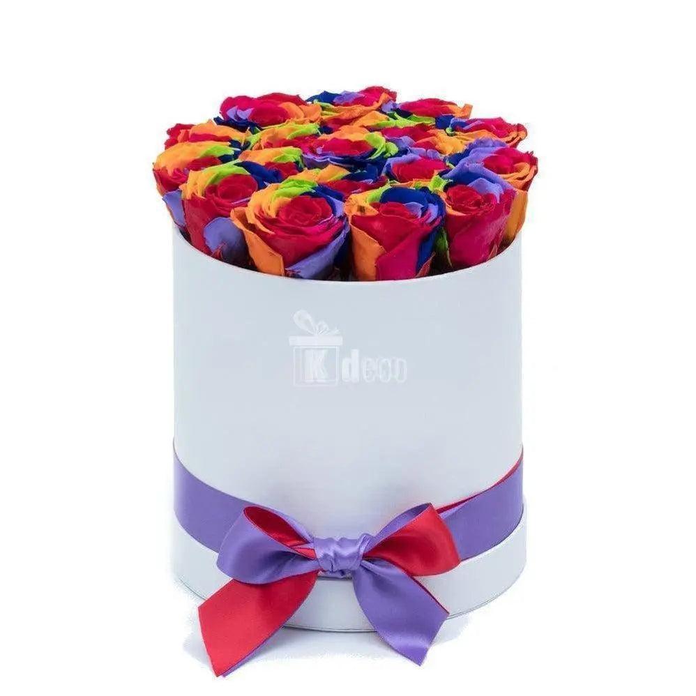 Cutie Ø17cm cu Trandafiri Criogenati XL multicolori Ø6,5cm - Kdeco.ro