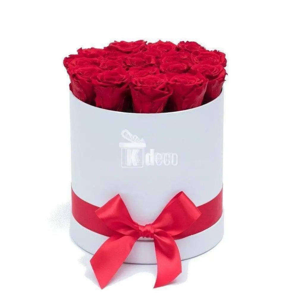 Cutie Ø17cm cu Trandafiri Criogenati XL rosii Ø6,5cm, cadou - Kdeco.ro