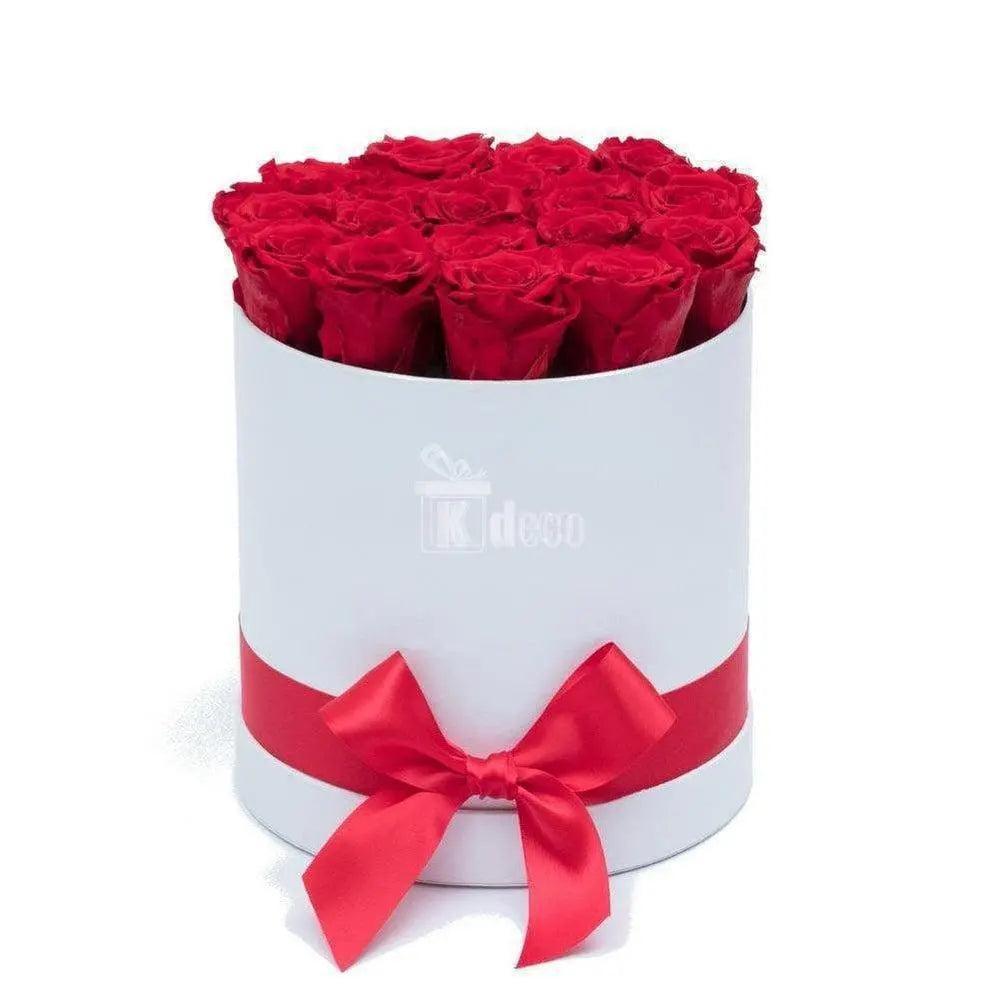 Cutie Ø17cm cu Trandafiri Criogenati XL rosii Ø6,5cm, cadou - Kdeco.ro