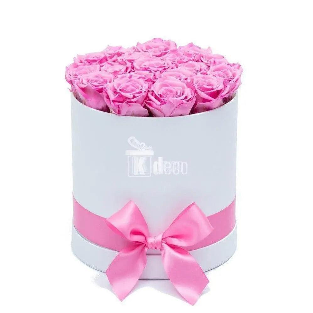 Cutie Ø17cm cu Trandafiri Criogenati XL roz Ø6,5cm, cadou - Kdeco.ro