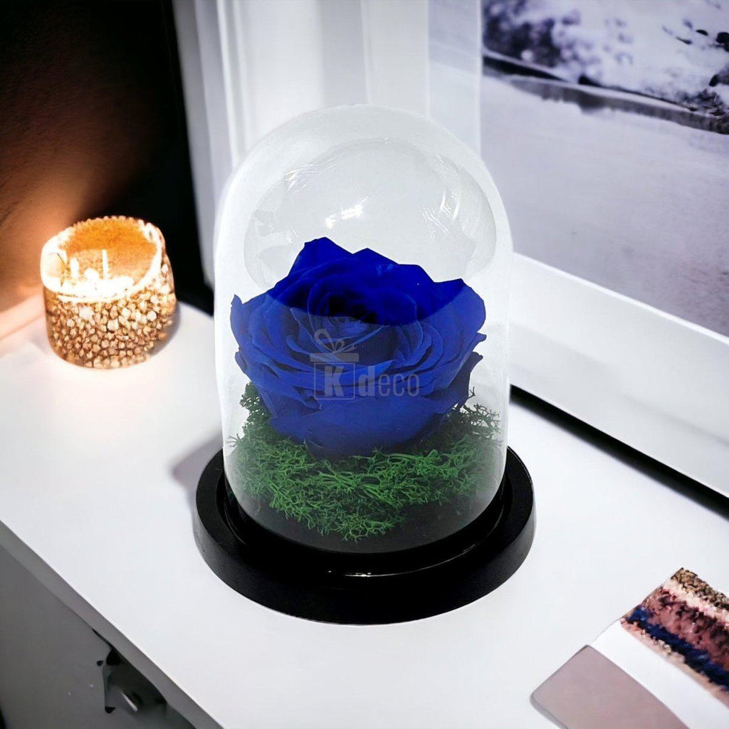 Trandafir Criogenat Premium Albastru în Cupolă de Sticlă - Kdeco.ro