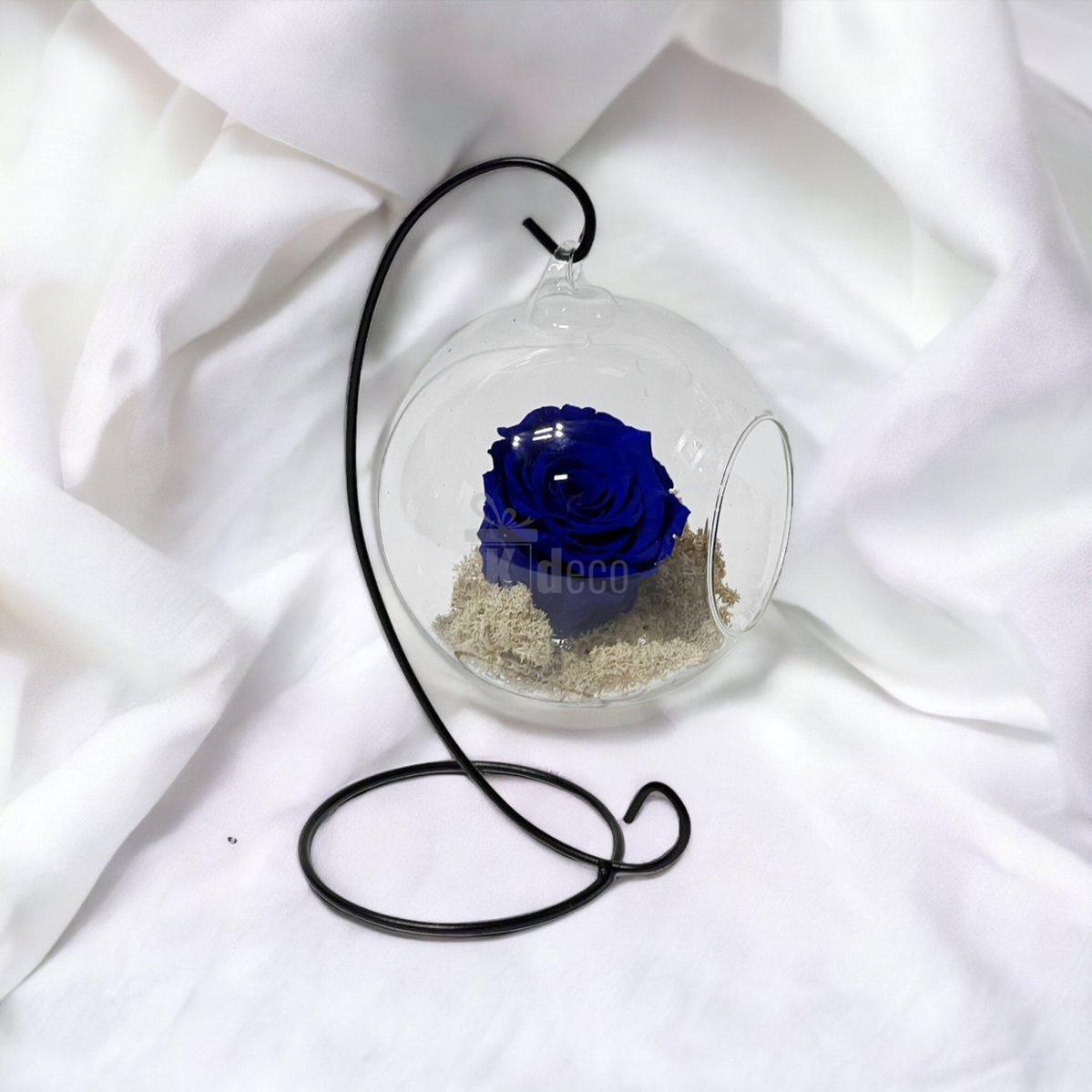 Trandafir Criogenat Nemuritor Albastru în Glob de Sticlă Suspendat 12cm - Kdeco.ro