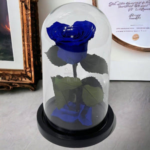 Trandafir Criogenat Albastru în Formă de Inimă în Cupolă de Sticlă - Kdeco.ro