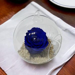 Trandafir Criogenat Albastru în Glob de Sticlă 12cm - Kdeco.ro
