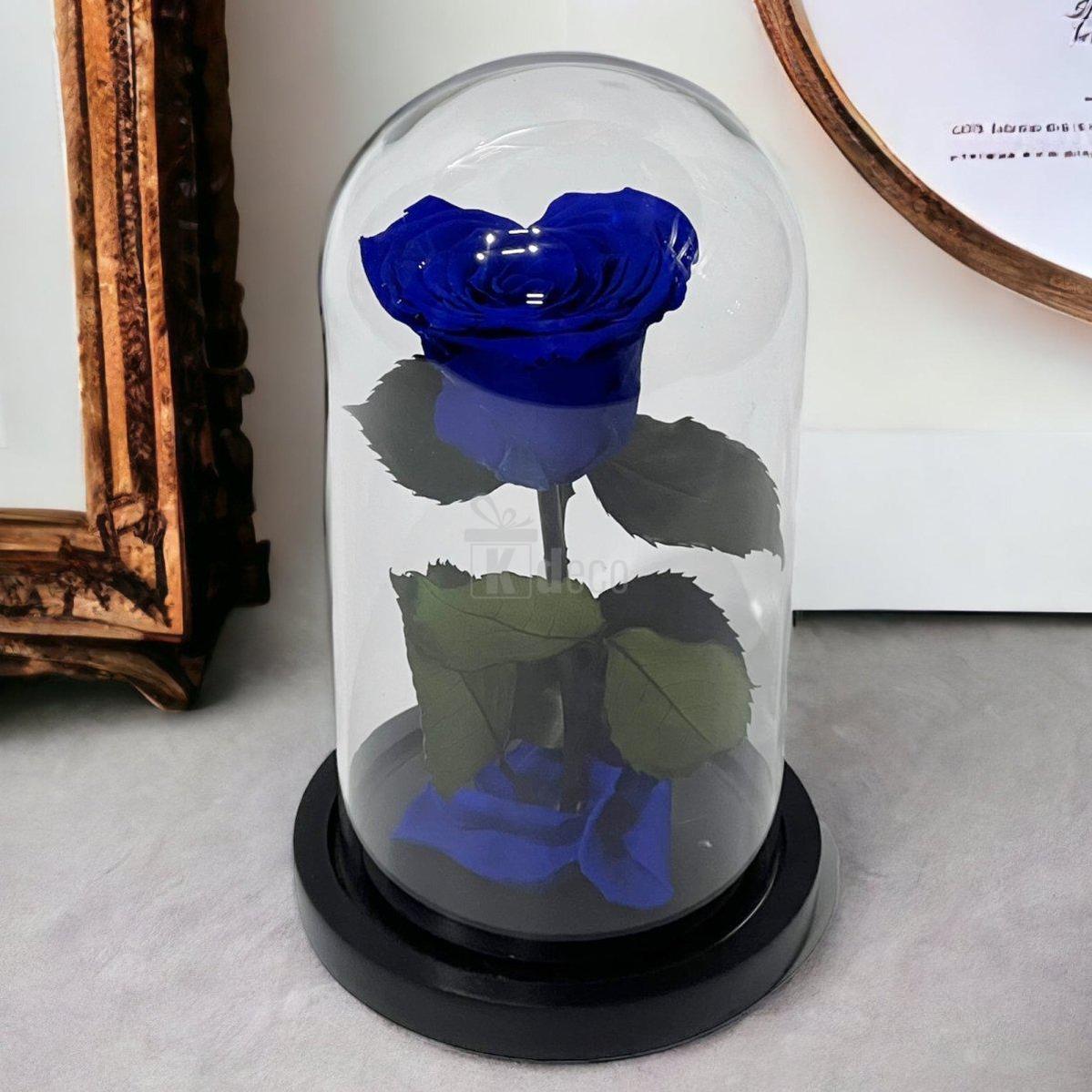 Trandafir Criogenat Albastru în Formă de Inimă în Cupolă de Sticlă - Kdeco.ro
