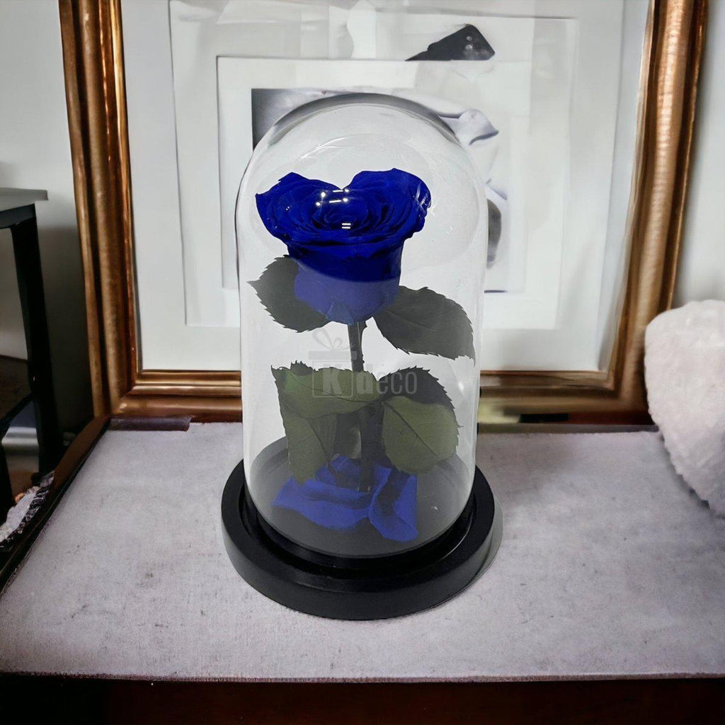 Trandafir Criogenat Albastru în Formă de Inimă în Cupolă de Sticlă - Kdeco.ro