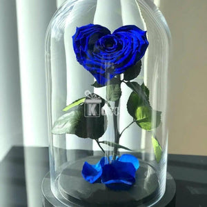 Trandafir Criogenat albastru inima Ø9cm in cupola 15x25cm - Kdeco.ro