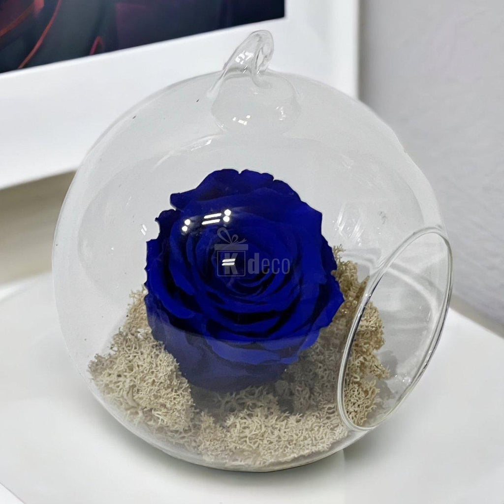 Trandafir Criogenat Albastru în Glob de Sticlă 12cm - Kdeco.ro