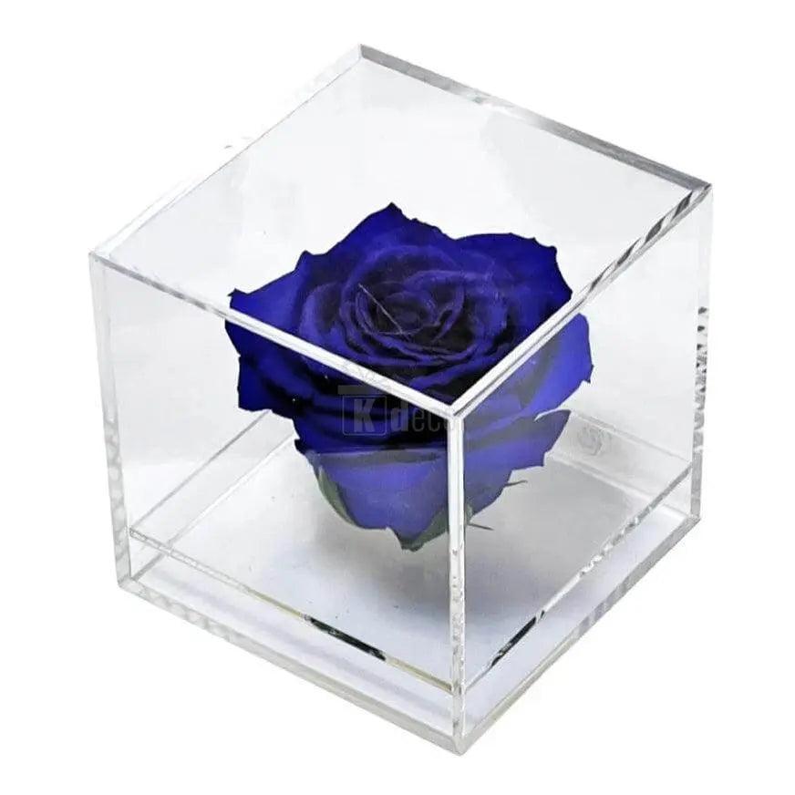 Trandafir Criogenat albastru Ø6cm in cutie transparenta 9x9x9cm - Kdeco.ro