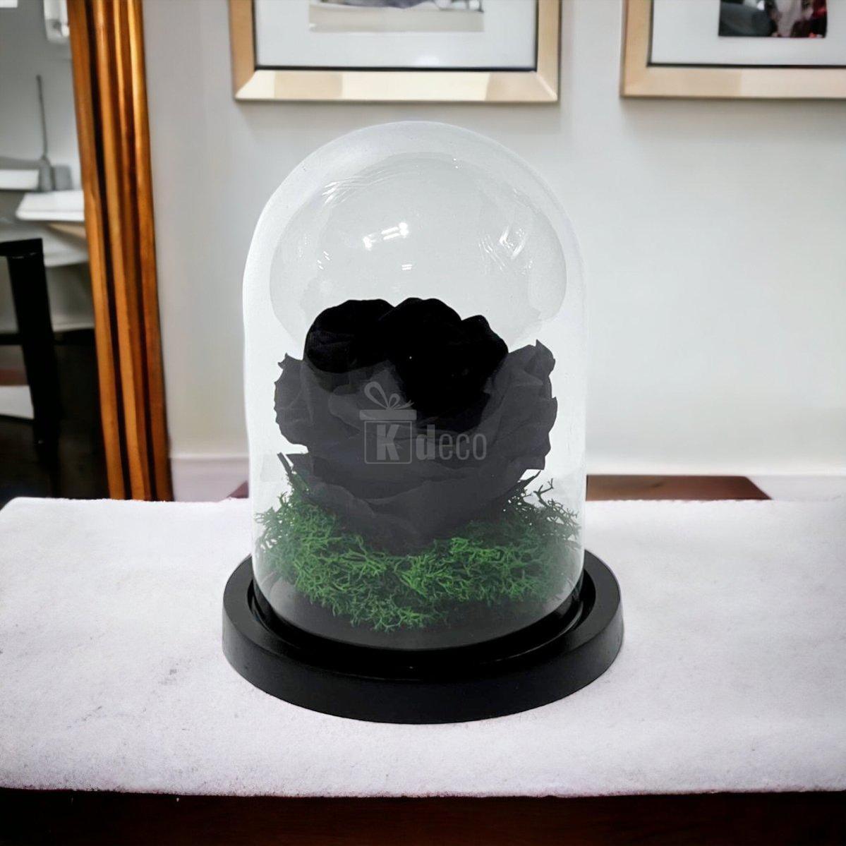 Trandafir Criogenat Premium Negru în Cupolă de Sticlă - 8cm - Kdeco.ro