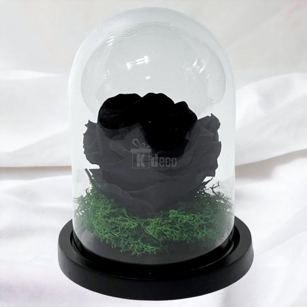 Trandafir Criogenat Premium Negru în Cupolă de Sticlă - 8cm - Kdeco.ro