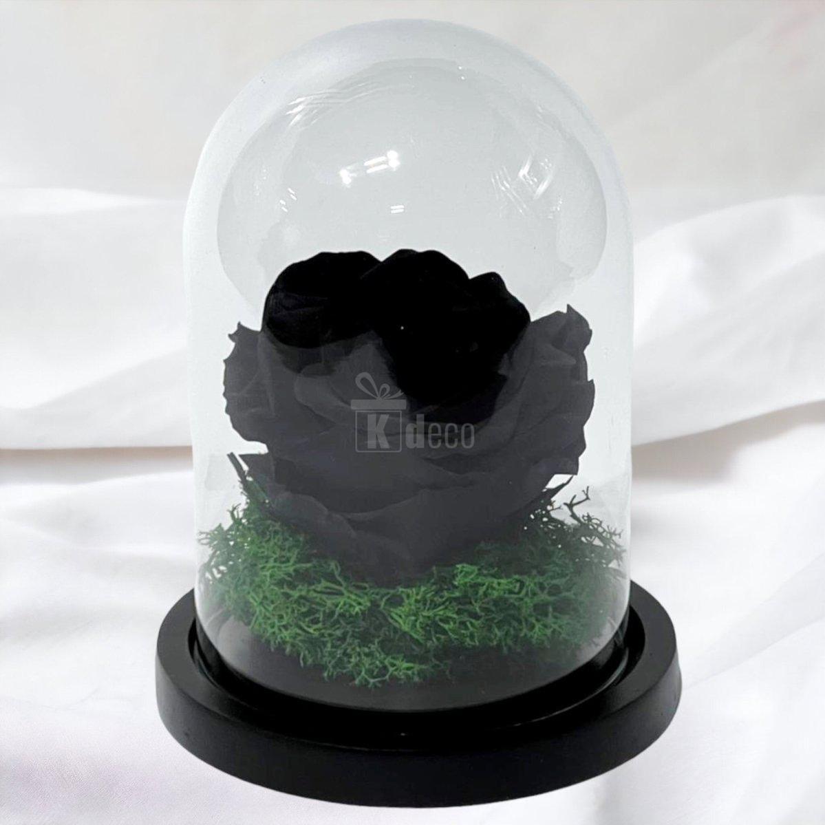Trandafir Criogenat Premium Negru în Cupolă de Sticlă - 8cm - Kdeco.ro