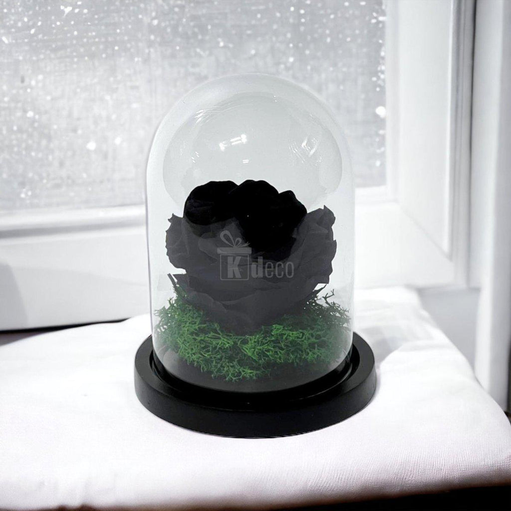 Trandafir Criogenat Premium Negru în Cupolă de Sticlă - 8cm - Kdeco.ro