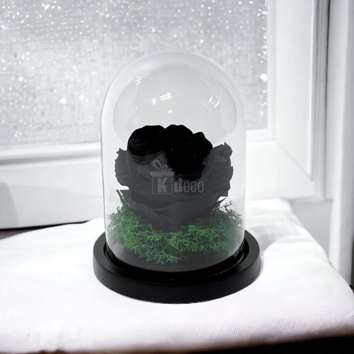 Trandafir Criogenat Premium Negru în Cupolă de Sticlă - 8cm - Kdeco.ro