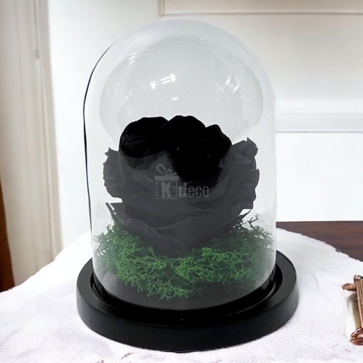 Trandafir Criogenat Premium Negru în Cupolă de Sticlă - 8cm - Kdeco.ro