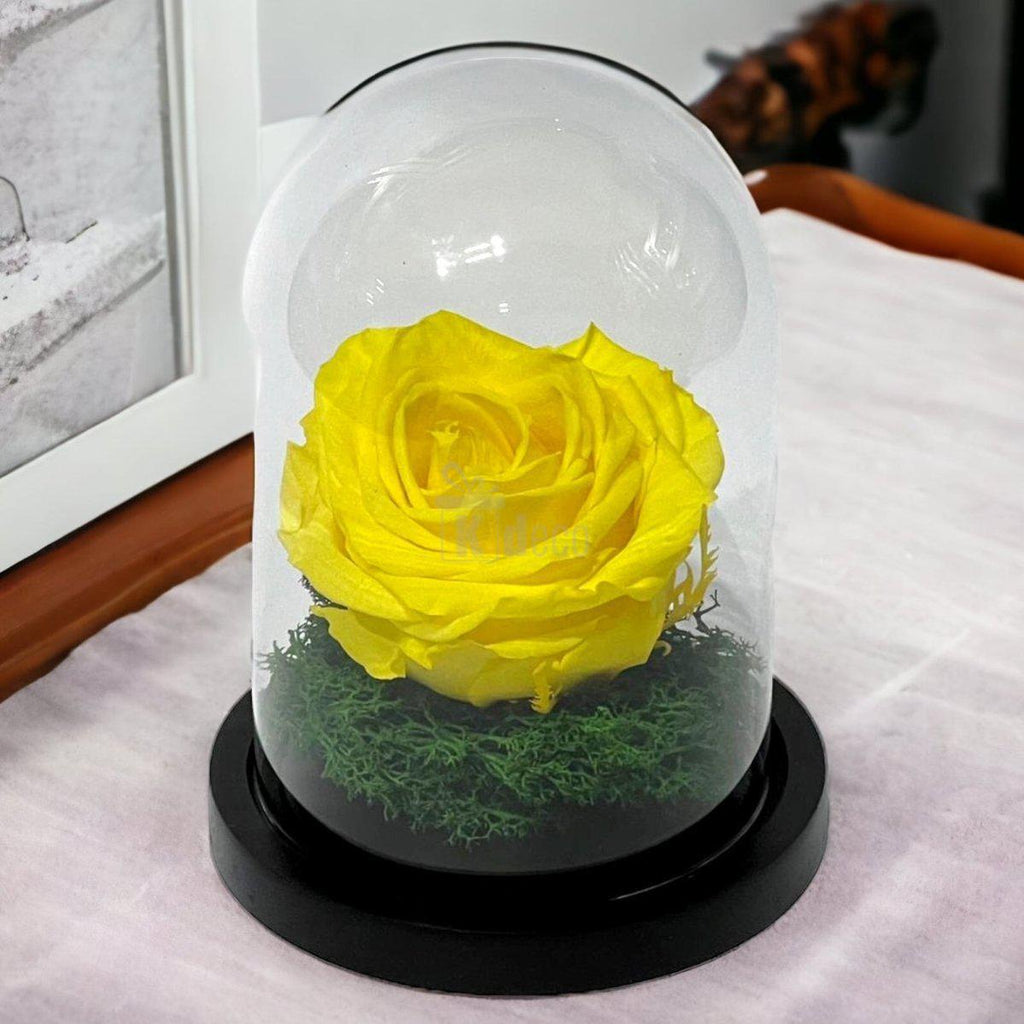 Trandafir Criogenat Nemuritor Premium Galben - 8cm, Cupola de Sticlă - Kdeco.ro