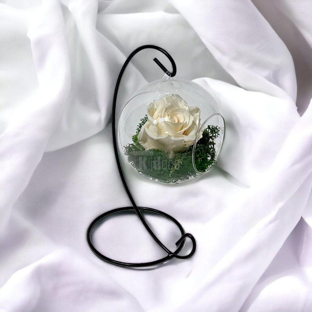 Trandafir Criogenat Nemuritor în Glob de Sticlă Suspendat 10cm, Crem, 25 Ani - Kdeco.ro