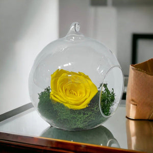 Trandafir Criogenat Galben în Glob de Sticlă 12cm - Rezistență 25 ani - Kdeco.ro