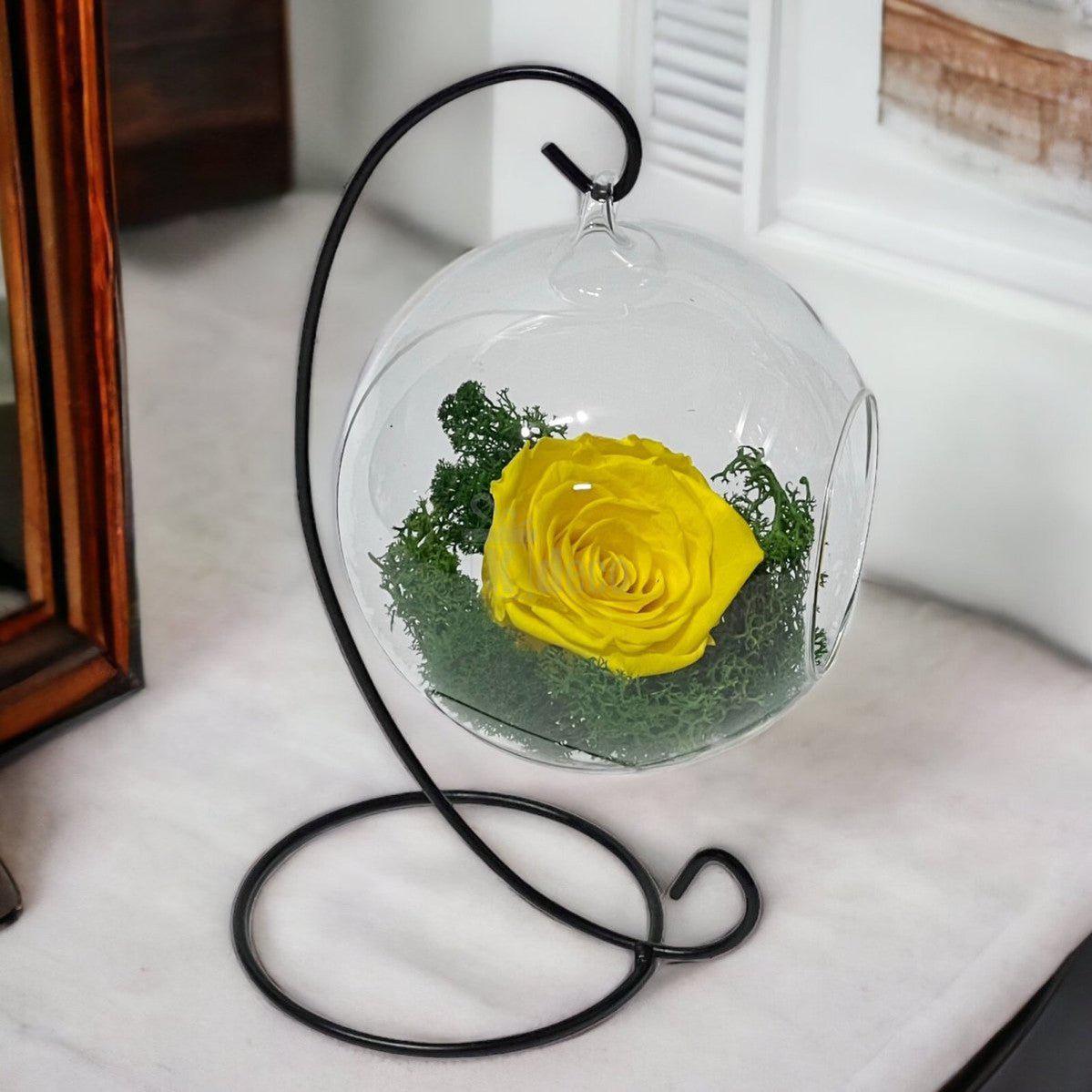 Trandafir Criogenat Galben XL în Glob de Sticlă Suspendat, Dia. 12cm - Kdeco.ro