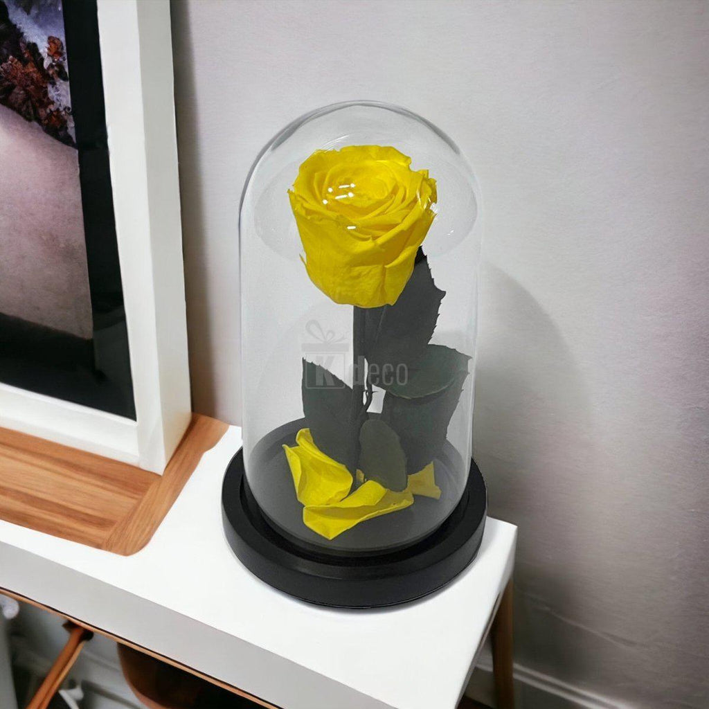 Trandafir Criogenat Galben XL Ø6,5cm in Cupola de Sticla - Kdeco.ro