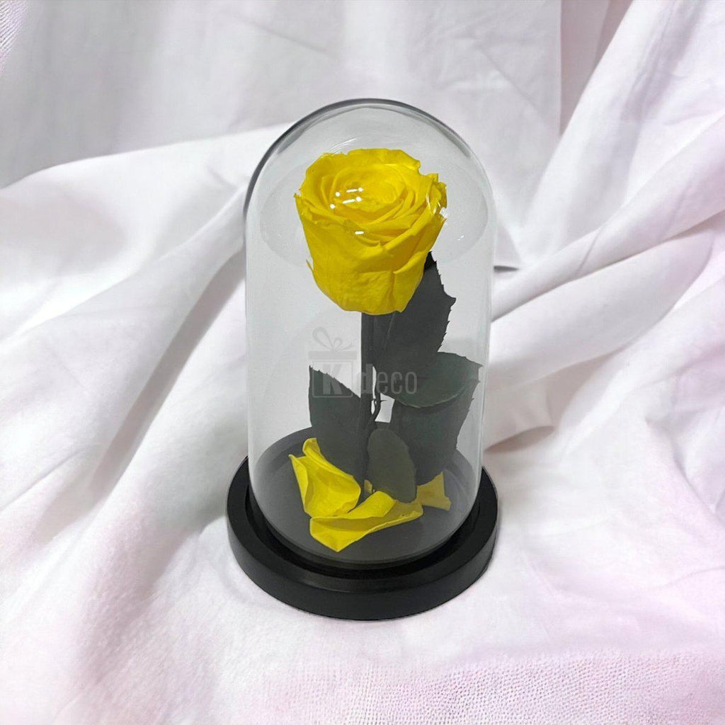 Trandafir Criogenat Galben XL Ø6,5cm in Cupola de Sticla - Kdeco.ro