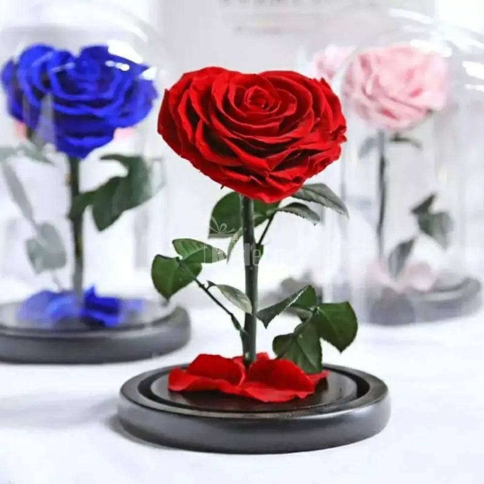 Trandafir Criogenat inima rosie Ø9cm in cupola sticla 15x25cm - Kdeco.ro