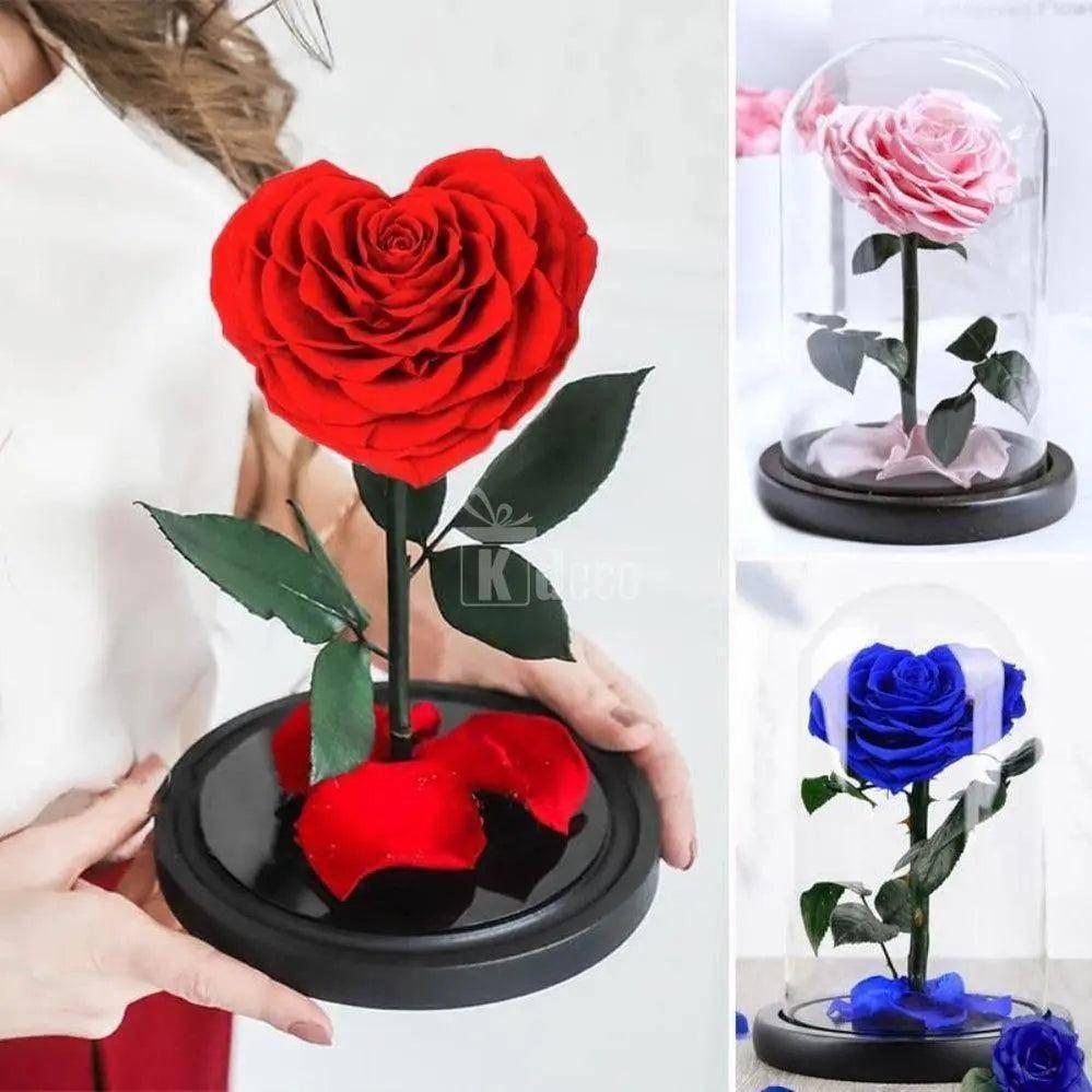 Trandafir Criogenat inima roz Ø9cm in cupola sticla 15x25cm - Kdeco.ro