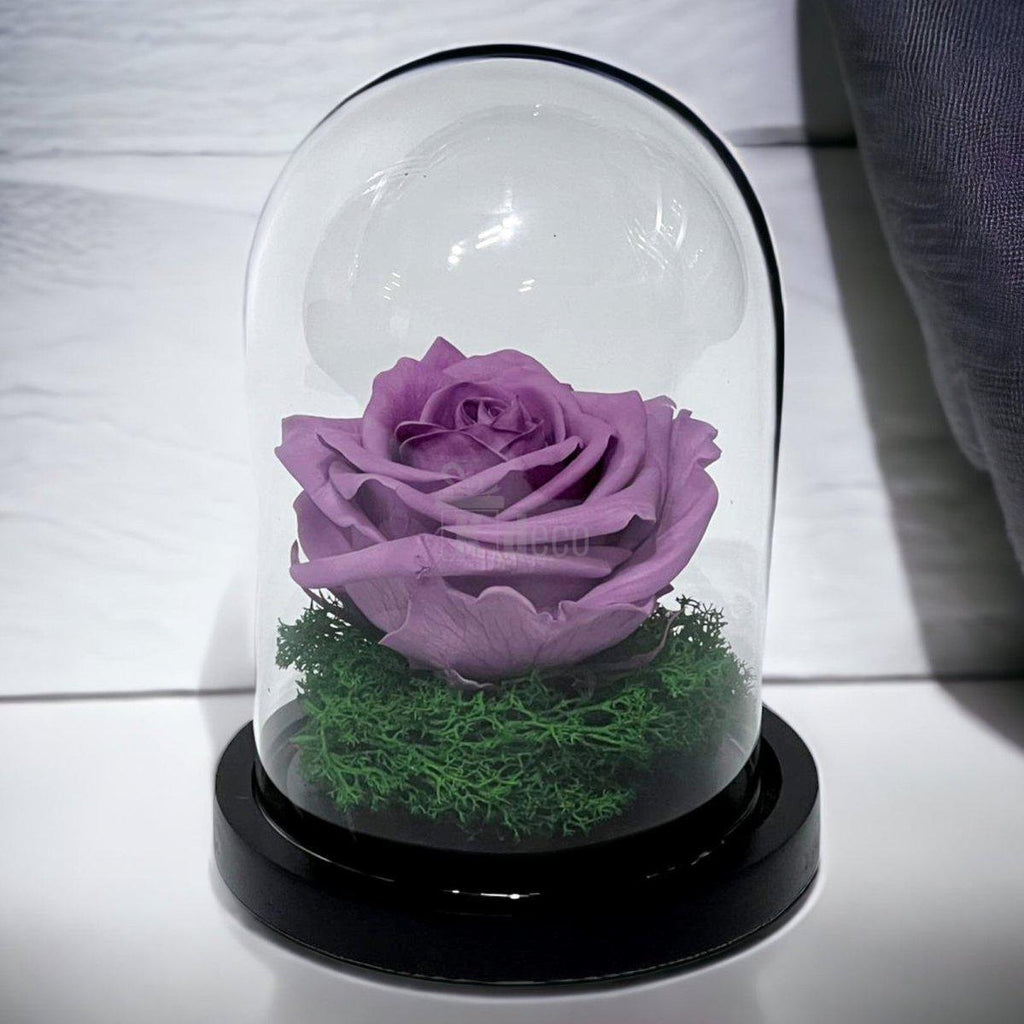 Trandafir Criogenat Premium Lila în Cupolă de Sticlă, 8cm, Personalizabil - Kdeco.ro