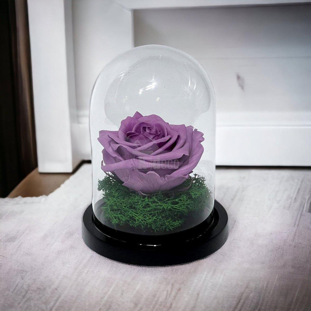 Trandafir Criogenat Premium Lila în Cupolă de Sticlă, 8cm, Personalizabil - Kdeco.ro