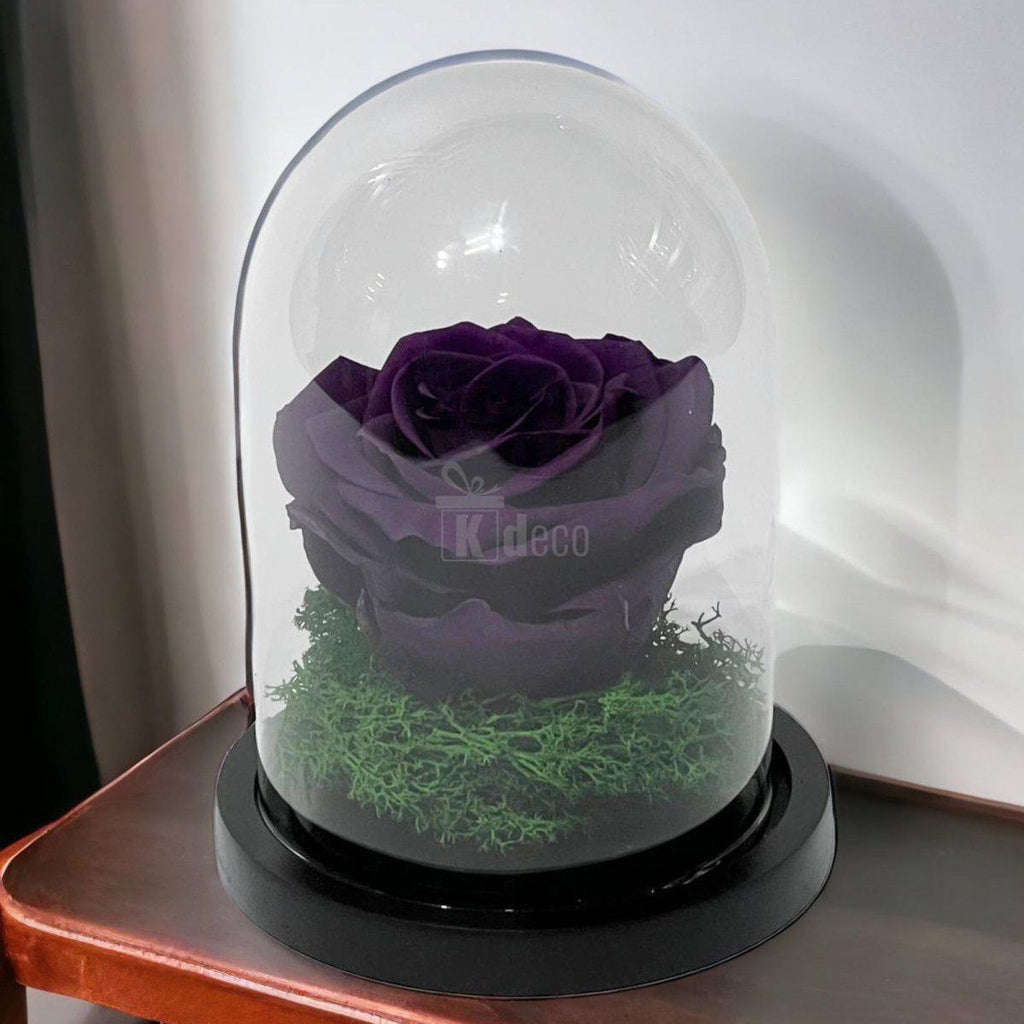Trandafir Criogenat Premium Mov Inchis în Cupolă de Sticlă 8cm - Cadou Etern, Livrare Rapidă 24h - Kdeco.ro