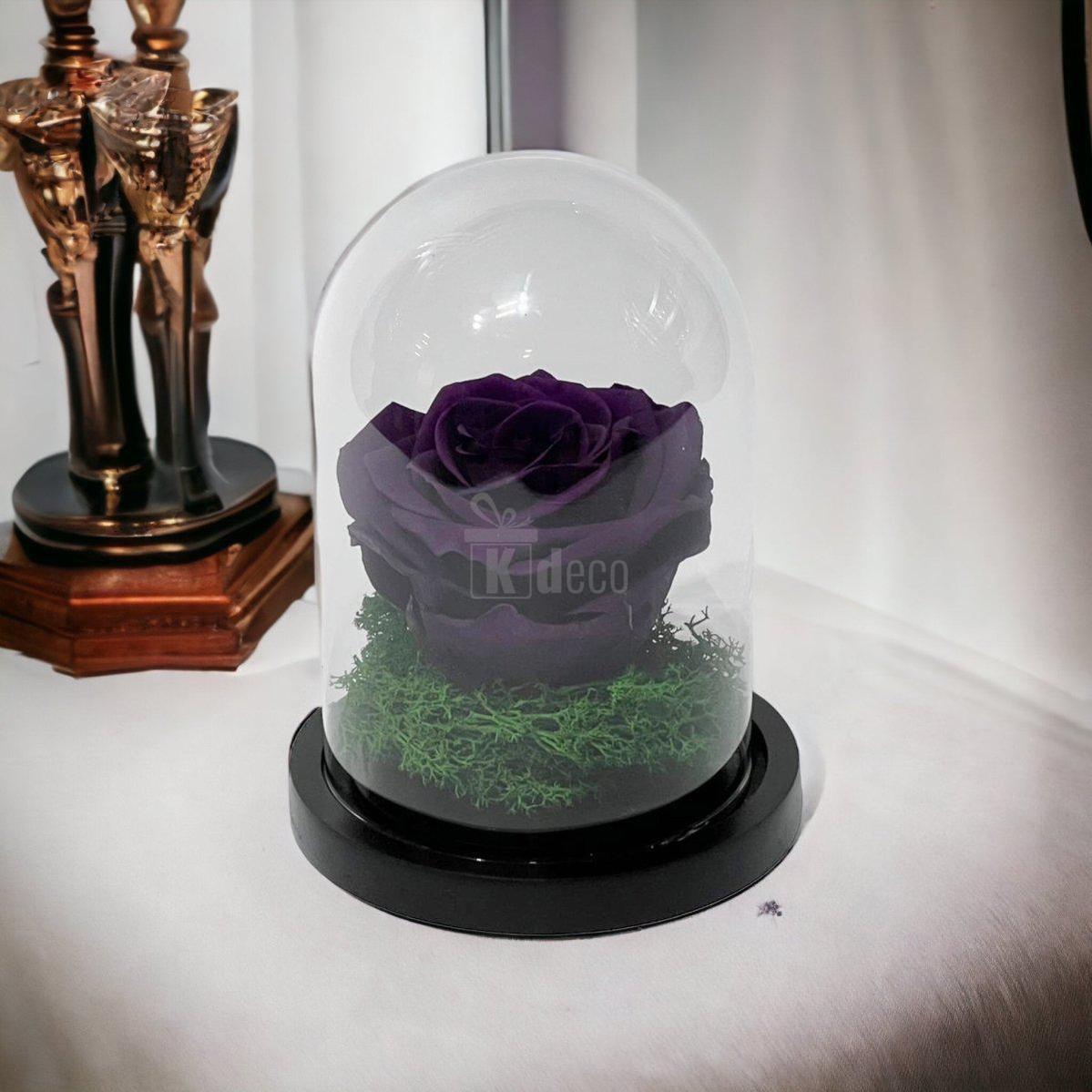 Trandafir Criogenat Premium Mov Inchis în Cupolă de Sticlă 8cm - Cadou Etern, Livrare Rapidă 24h - Kdeco.ro