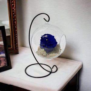 Trandafir Criogenat Nemuritor Albastru în Glob de Sticlă Suspendat 12cm - Kdeco.ro